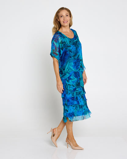 Margo Silk Dress - Azure Bloom