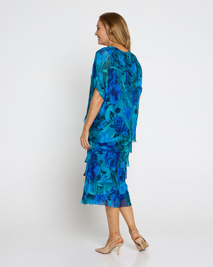 Margo Silk Dress - Azure Bloom
