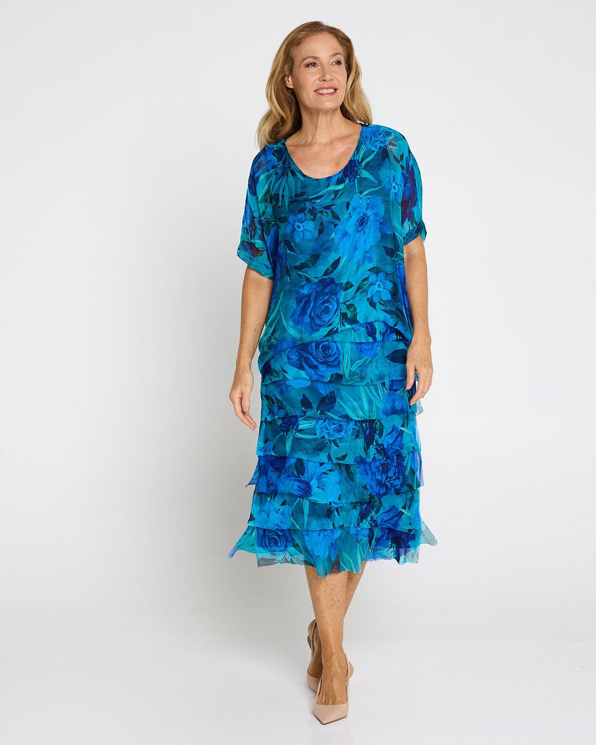 Margo Silk Dress - Azure Bloom