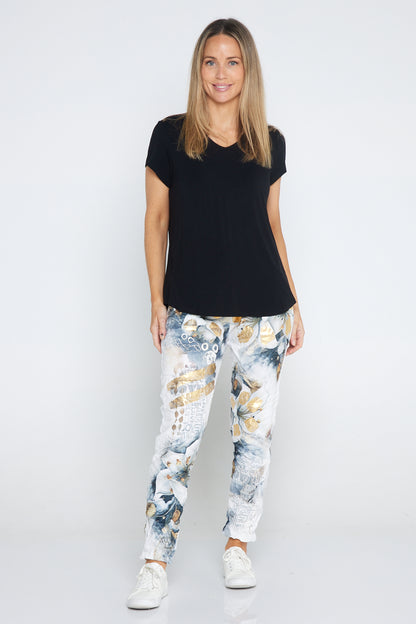 Alina Pants - White/Gold Print