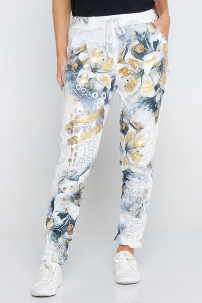 Alina Pants - White/Gold Print