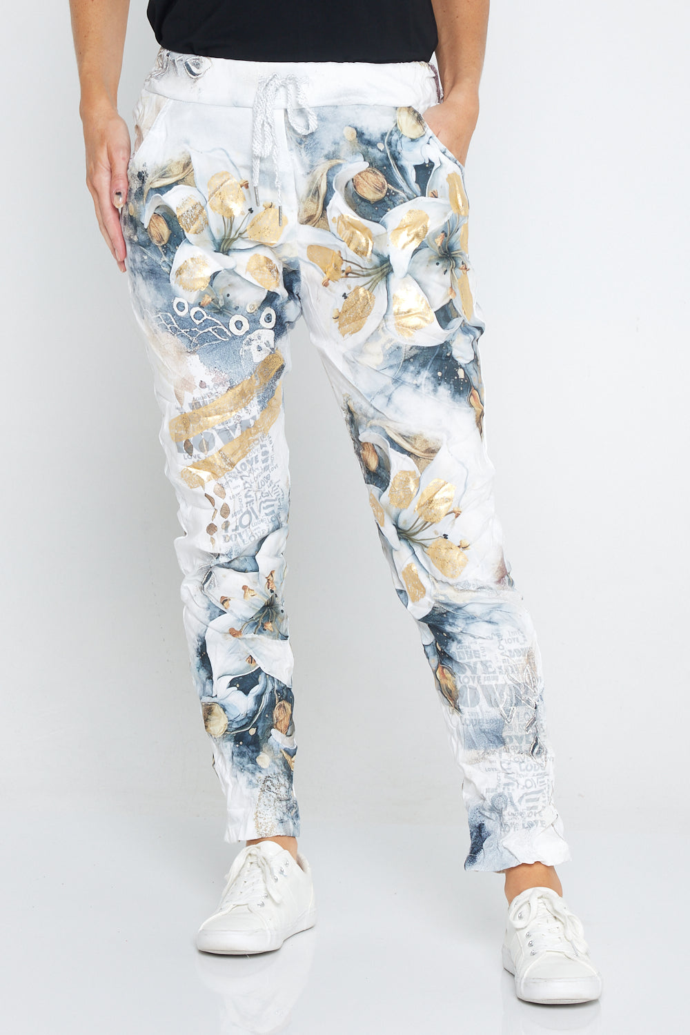 Alina Pants - White/Gold Print