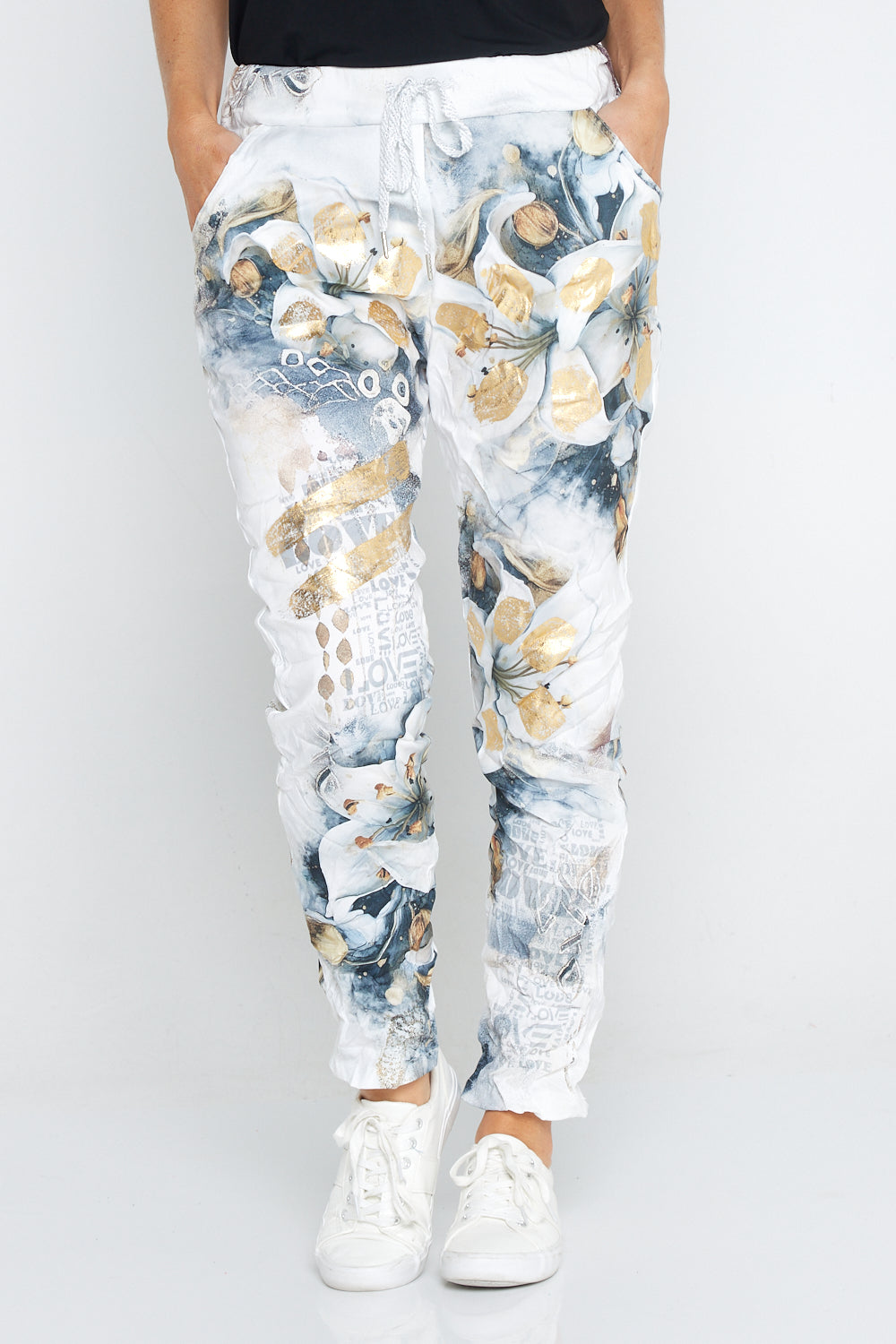 Alina Pants - White/Gold Print