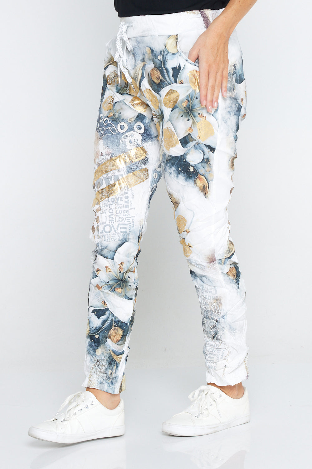 Alina Pants - White/Gold Print