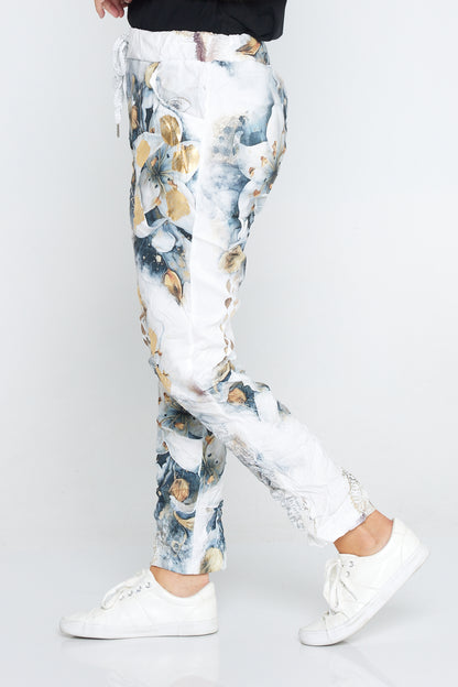 Alina Pants - White/Gold Print