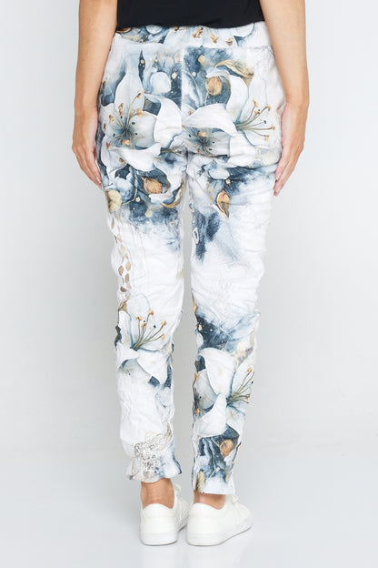 Alina Pants - White/Gold Print