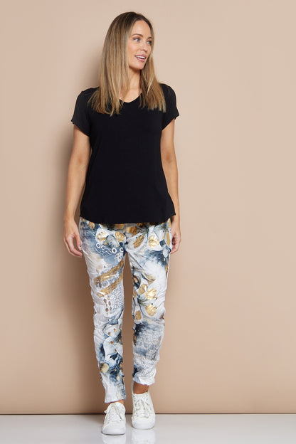 Alina Pants - White/Gold Print