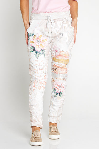 Alina Pants - White/Peach Bouquet