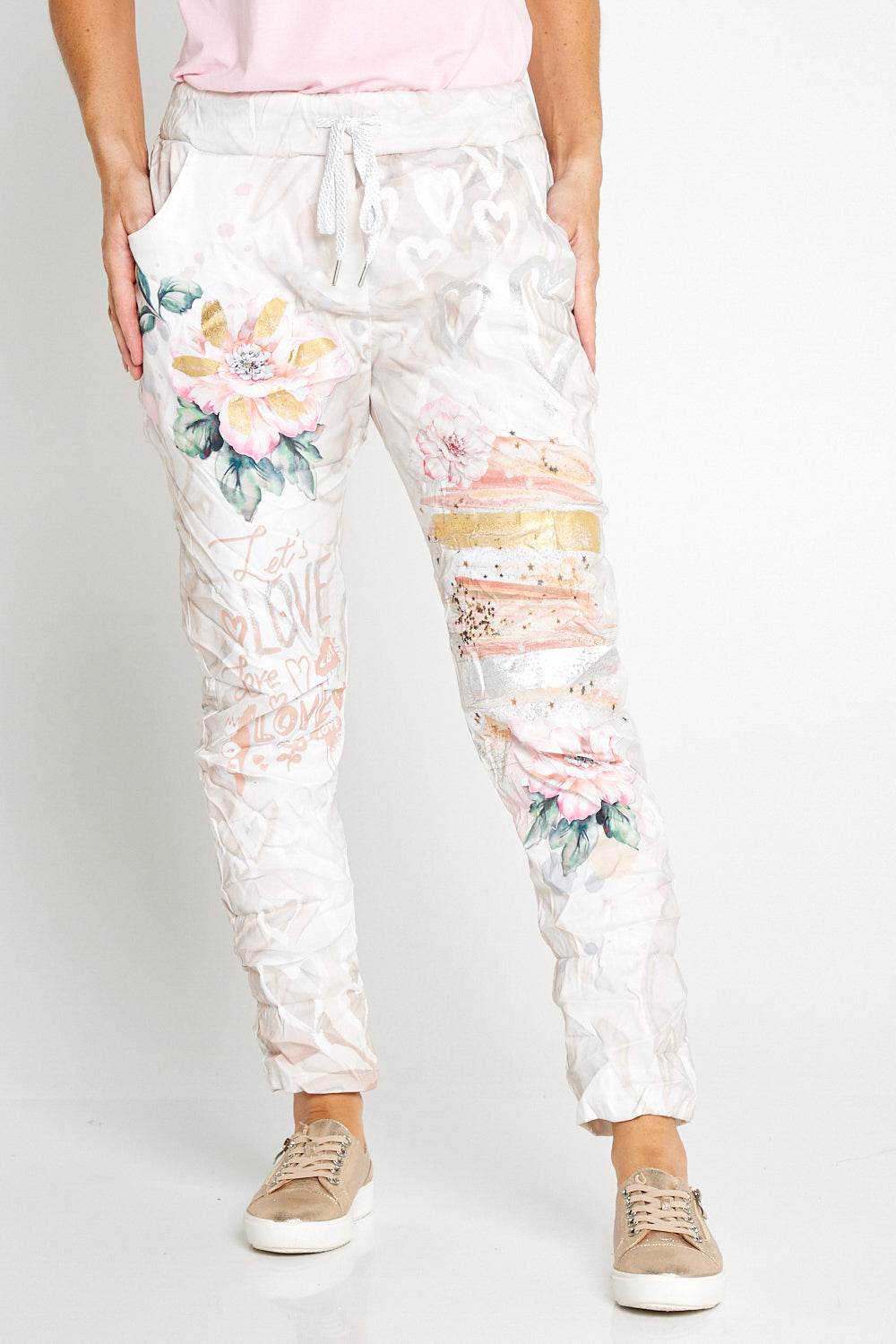 Alina Pants - White/Peach Bouquet