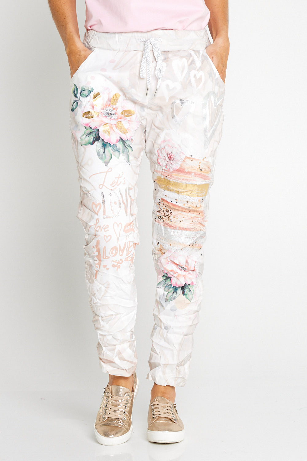 Alina Pants - White/Peach Bouquet