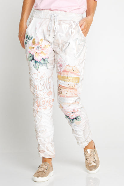 Alina Pants - White/Peach Bouquet