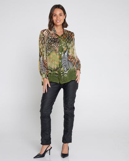 Chinta Leather Look Crinkle Pants - Black