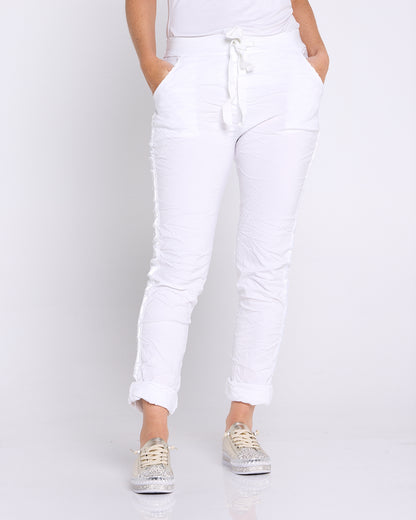 Zadie Stretch Crinkle Pants - White