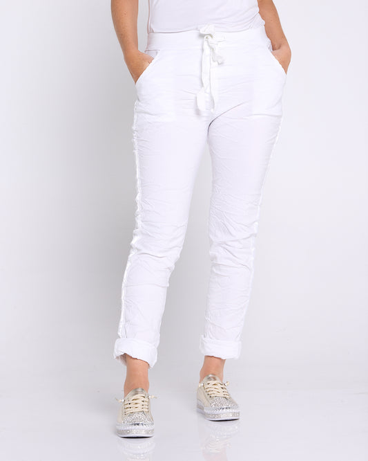 Zadie Stretch Crinkle Pants - White