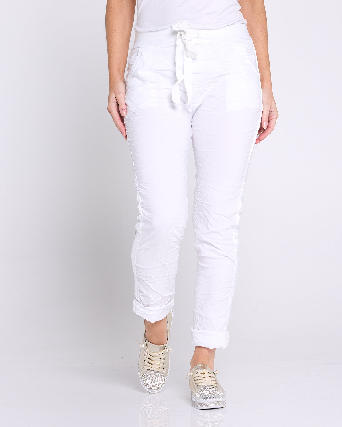 Zadie Stretch Crinkle Pants - White