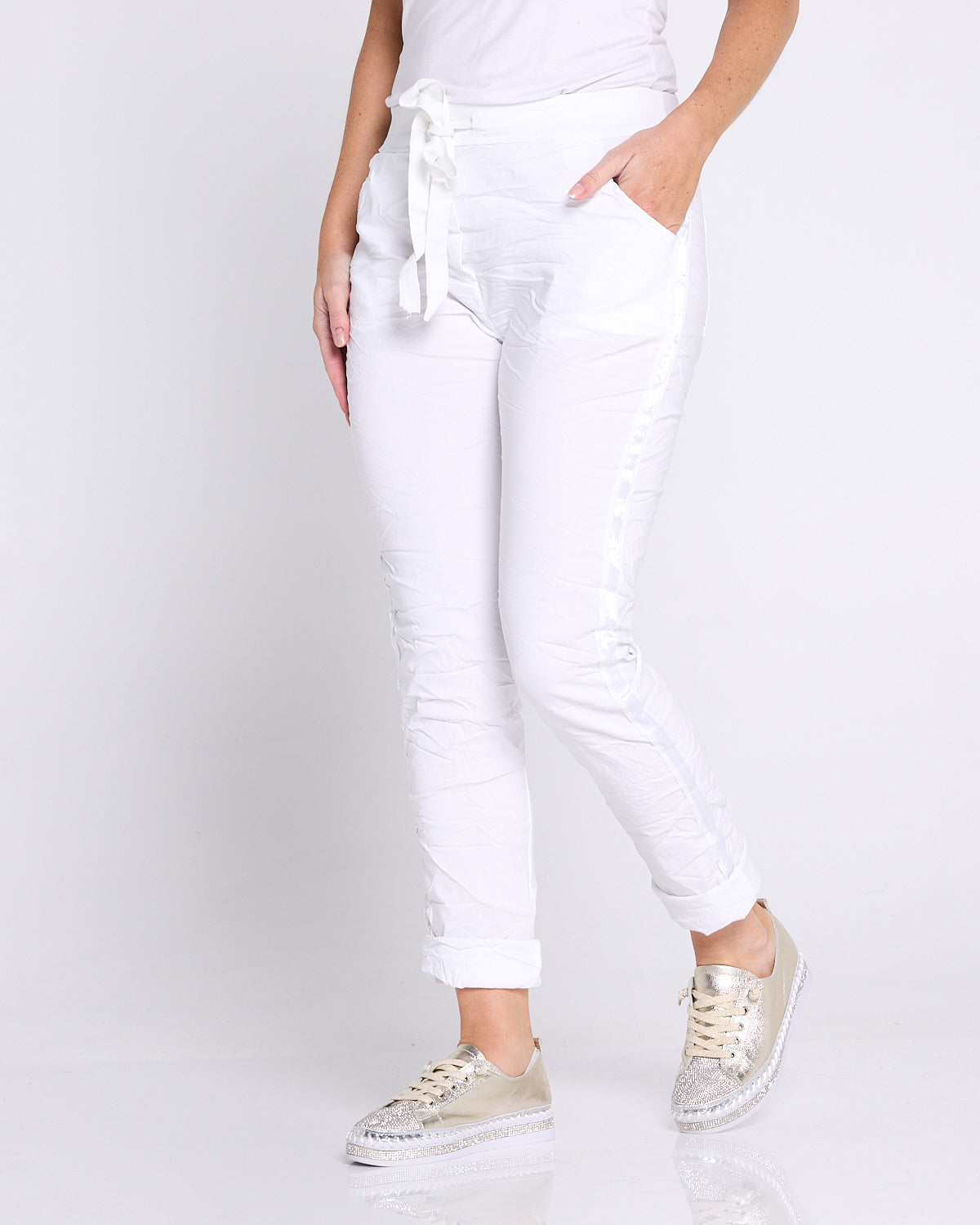 Zadie Stretch Crinkle Pants - White