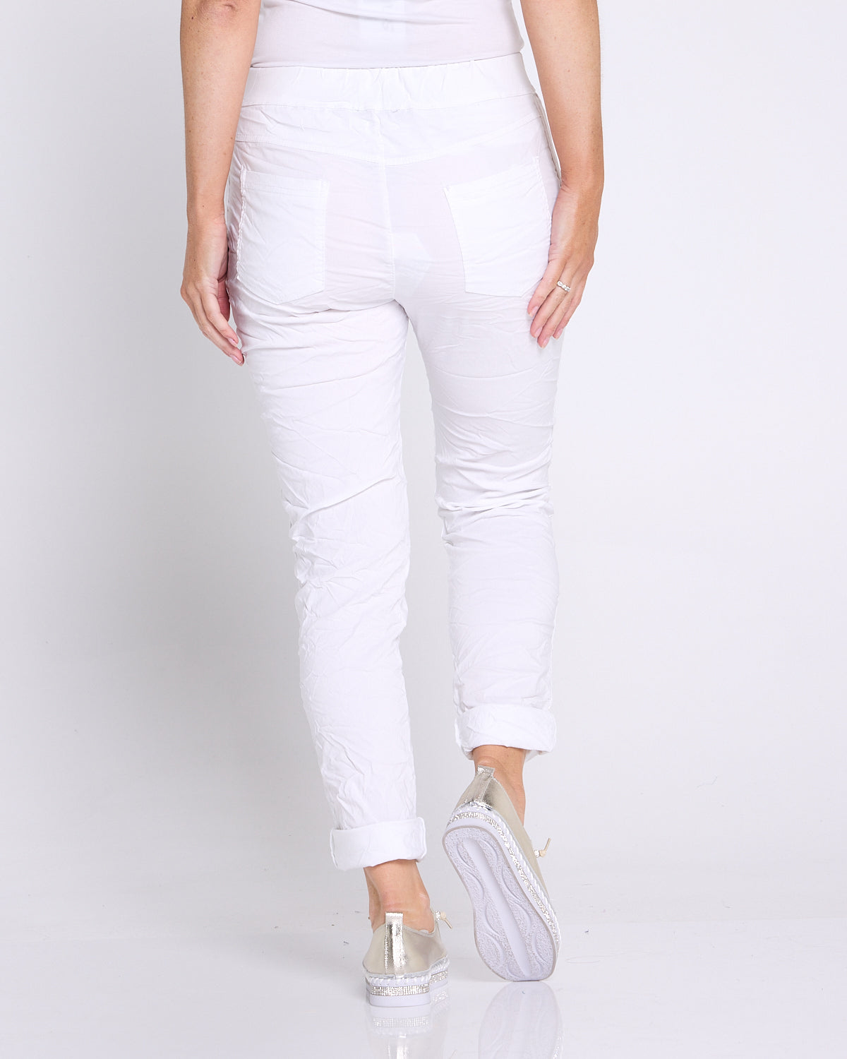 Zadie Stretch Crinkle Pants - White