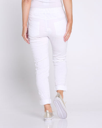 Zadie Stretch Crinkle Pants - White