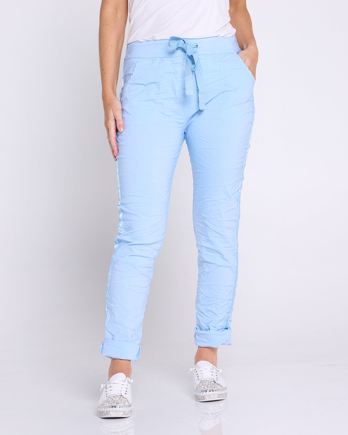 Zadie Stretch Crinkle Pants - Sky Blue