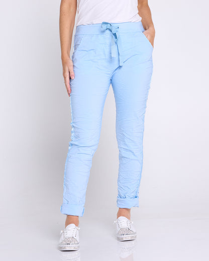 Zadie Stretch Crinkle Pants - Sky Blue
