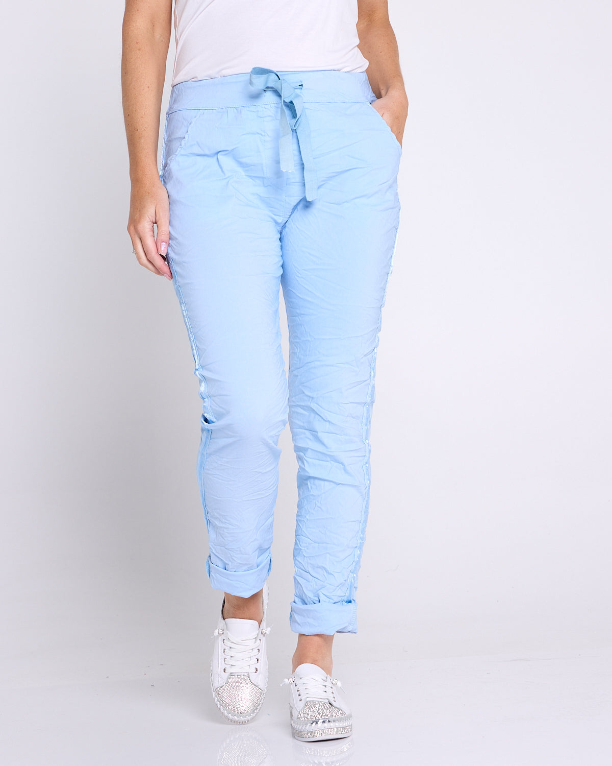 Zadie Stretch Crinkle Pants - Sky Blue