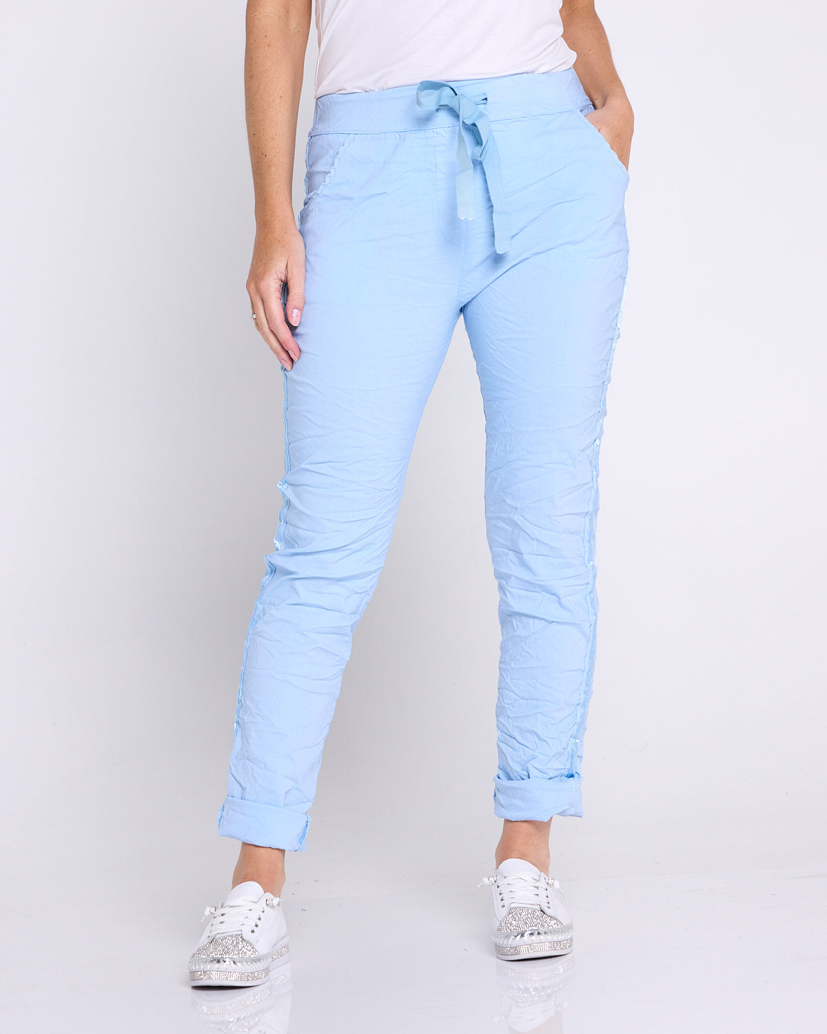Zadie Stretch Crinkle Pants - Sky Blue