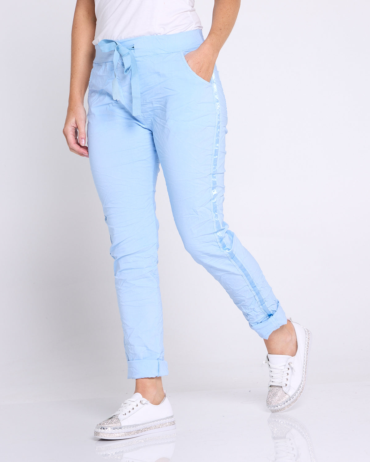 Zadie Stretch Crinkle Pants - Sky Blue