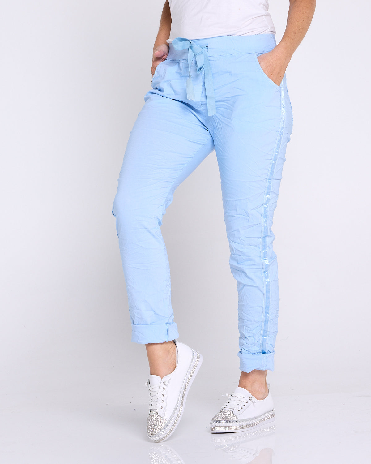 Zadie Stretch Crinkle Pants - Sky Blue