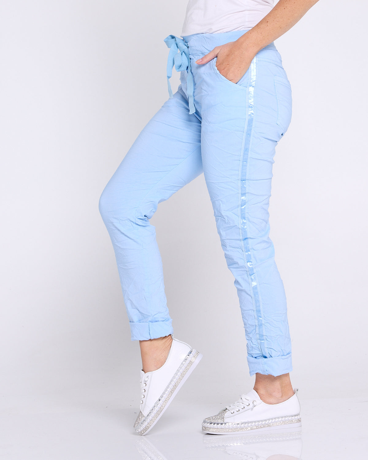 Zadie Stretch Crinkle Pants - Sky Blue