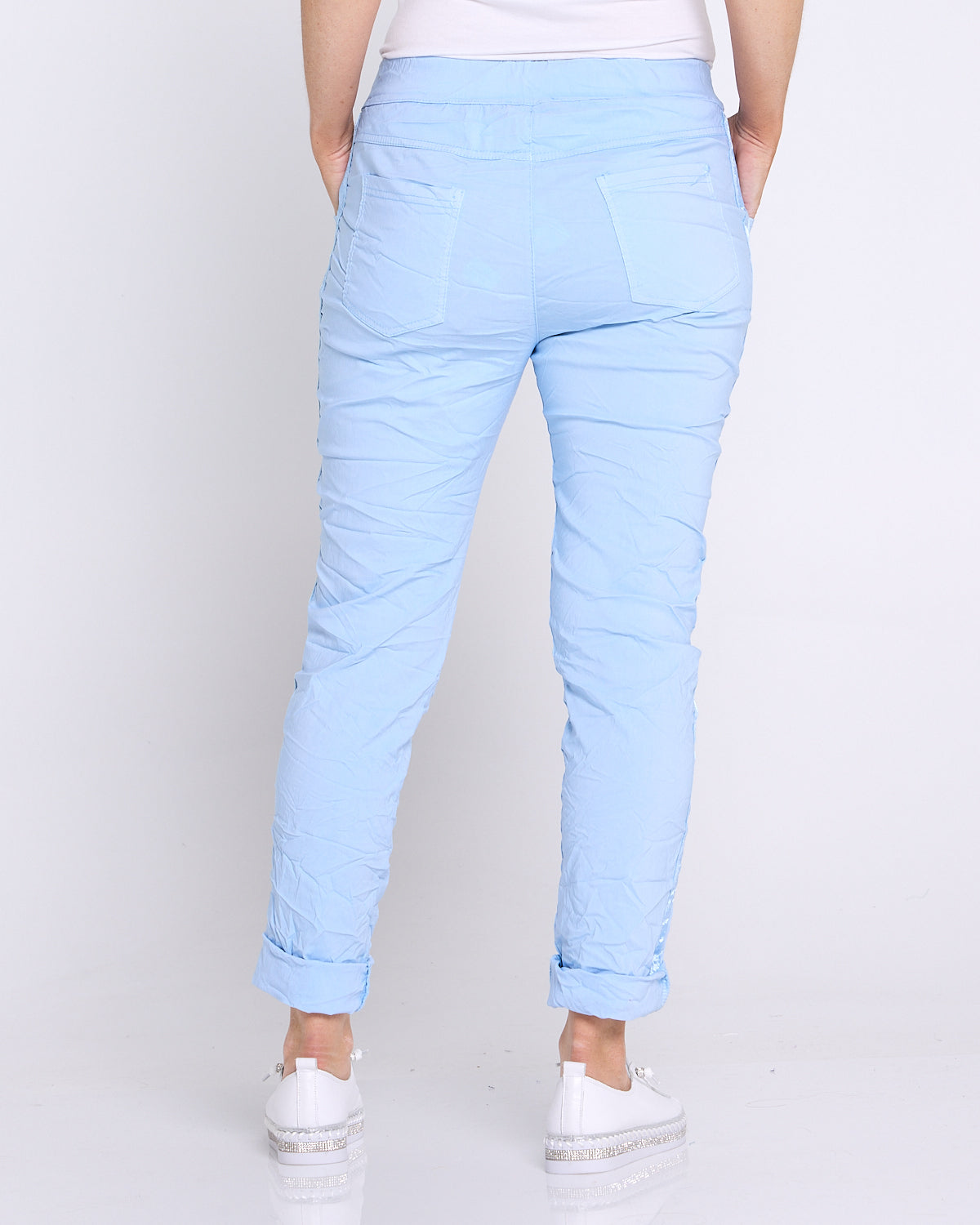 Zadie Stretch Crinkle Pants - Sky Blue