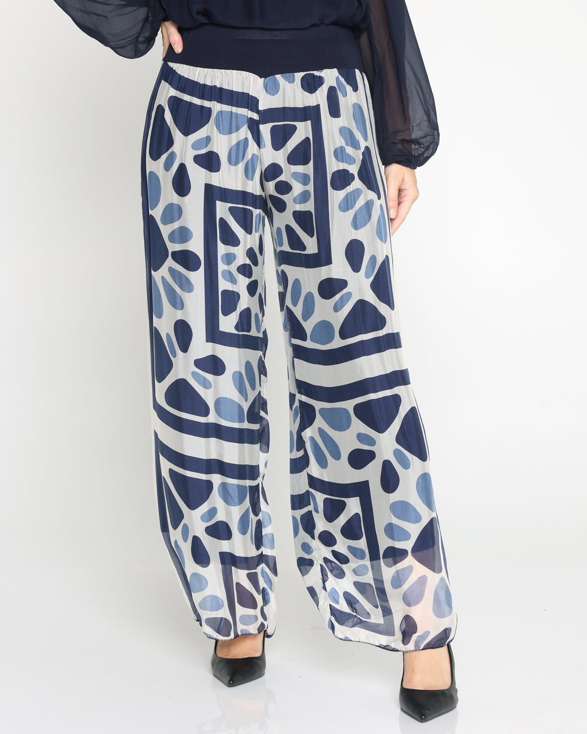 Arlette Silk Pants - Navy Mosaic