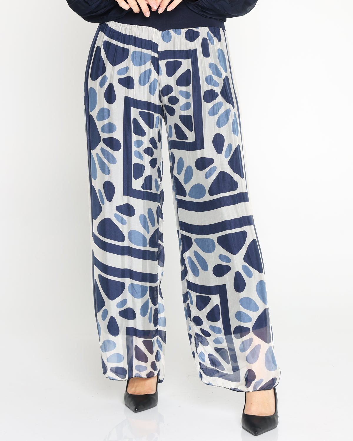Arlette Silk Pants - Navy Mosaic