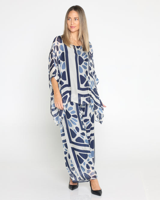 Luciana Top & Arlette Pants - Navy Mosaic