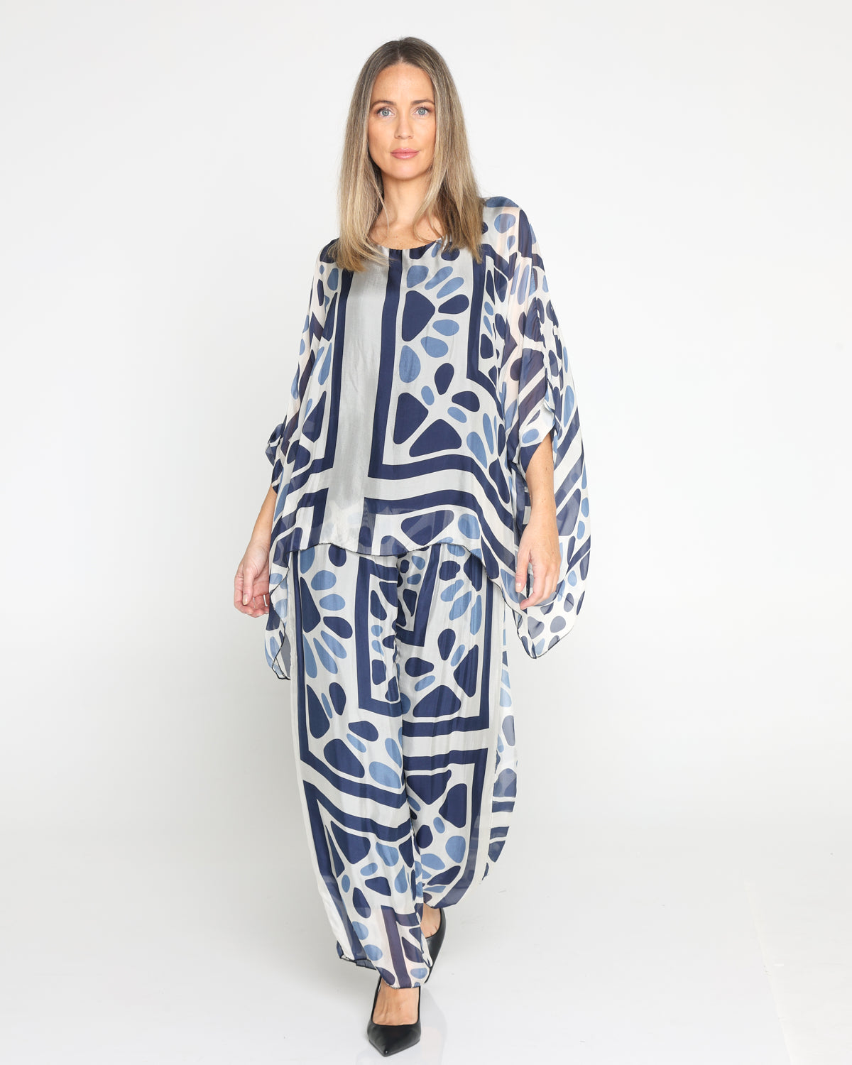 Luciana Top & Arlette Pants - Navy Mosaic