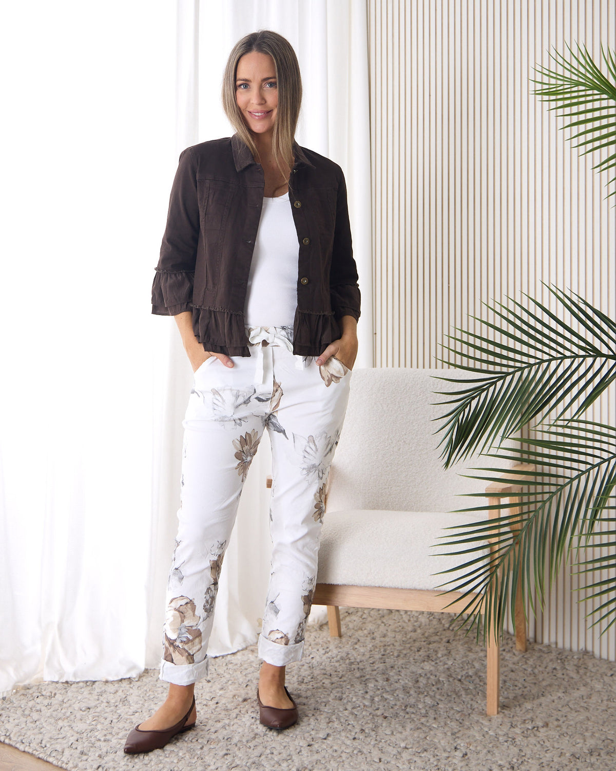 Norah Pants - White Floral