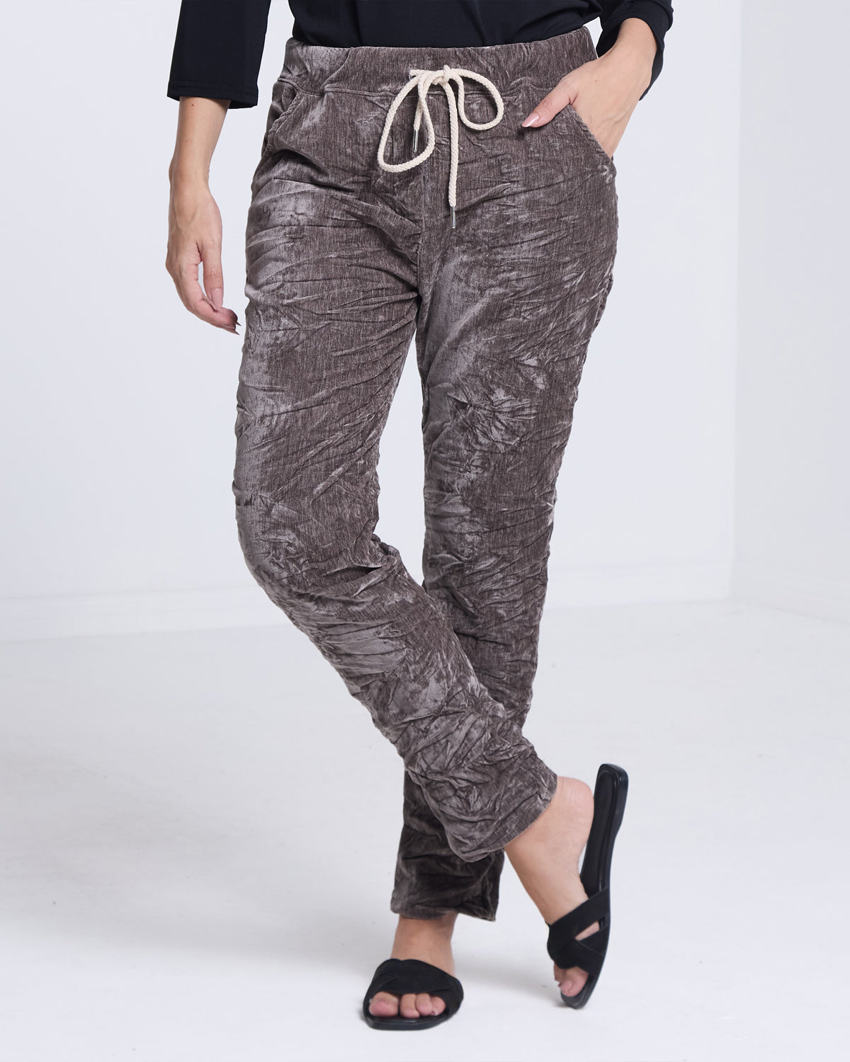 Astoria Crushed Velvet Pant - Taupe