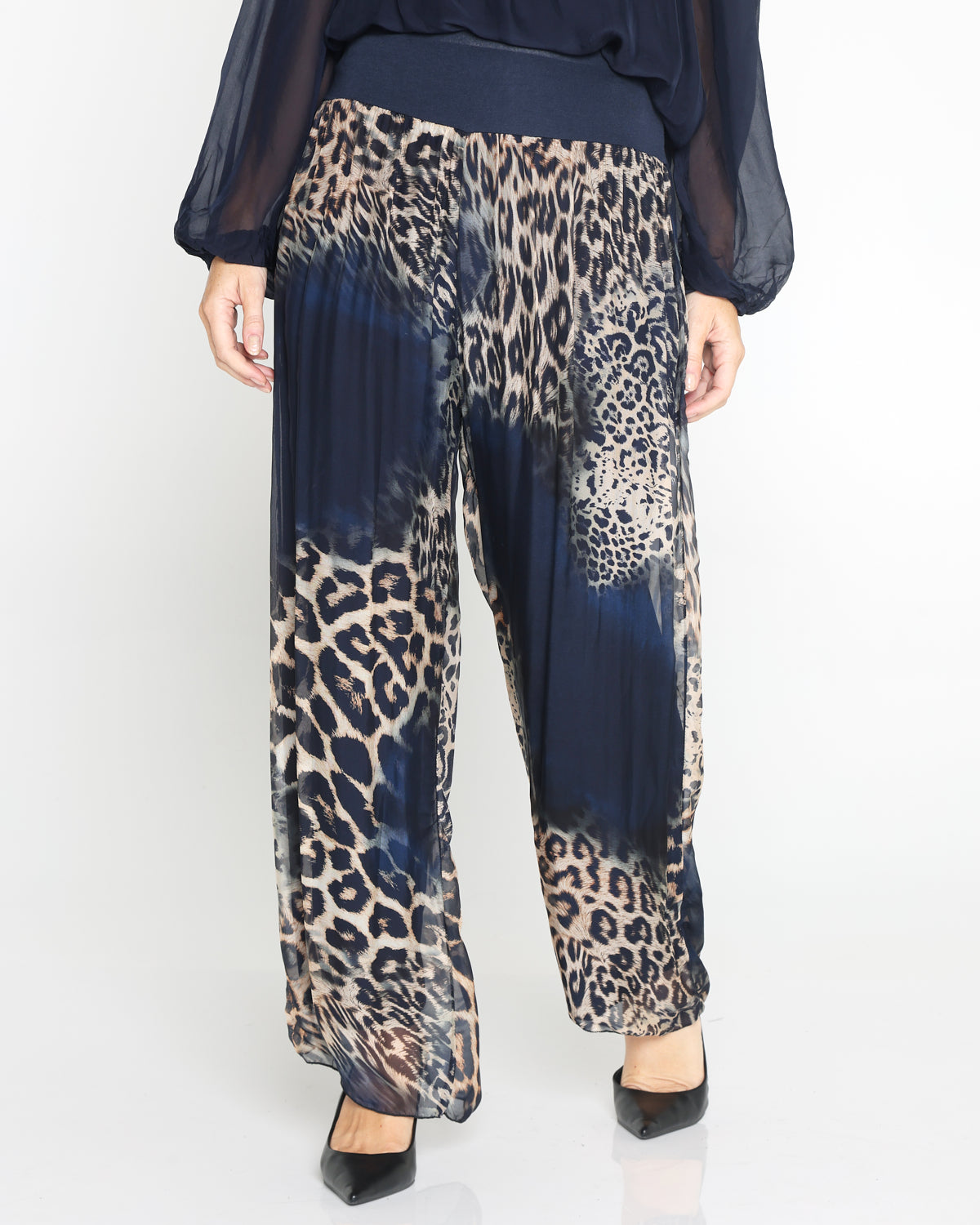 Arlette Silk Pants  - Navy Leopard