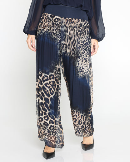Arlette Silk Pants  - Navy Leopard