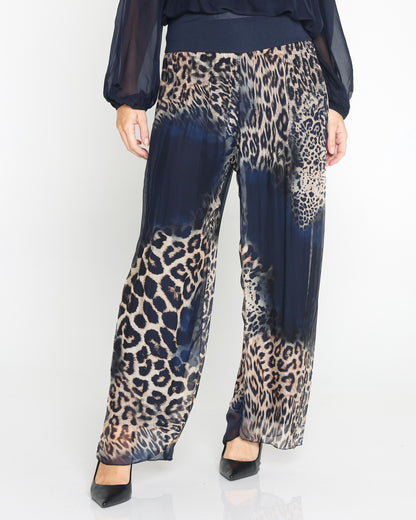 Arlette Silk Pants  - Navy Leopard