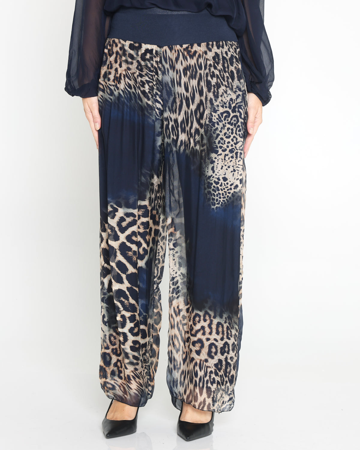 Arlette Silk Pants  - Navy Leopard