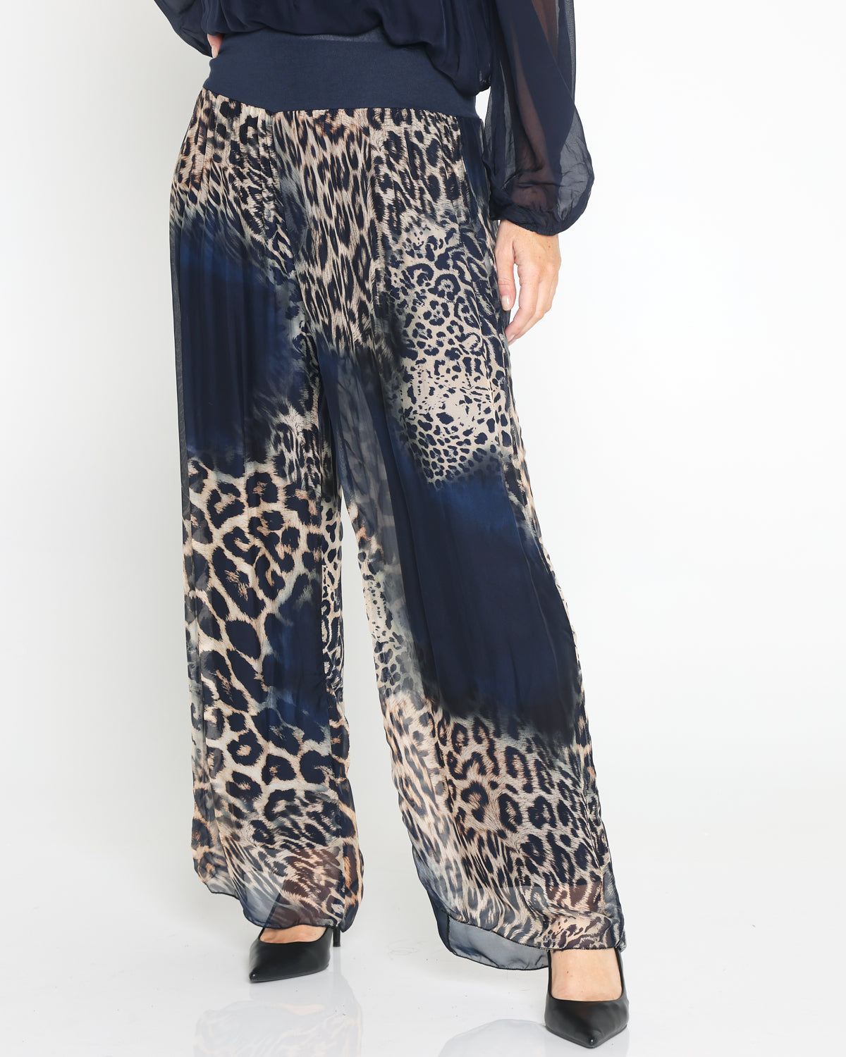 Arlette Silk Pants  - Navy Leopard