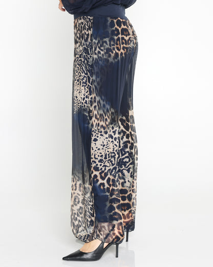 Arlette Silk Pants  - Navy Leopard