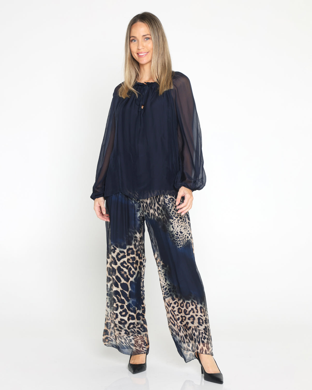 Arlette Silk Pants  - Navy Leopard
