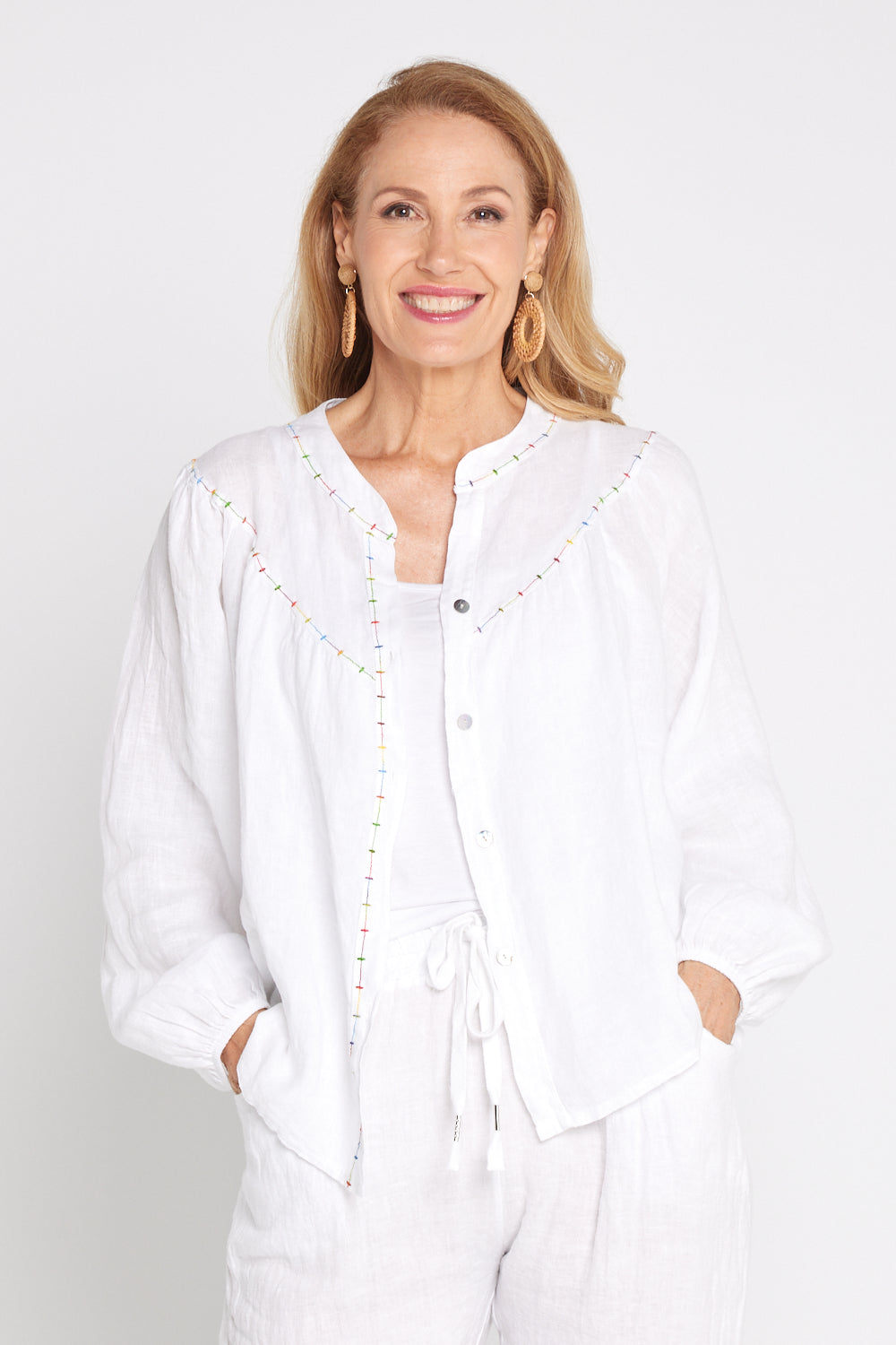 Arthur Linen Blouse - Rainbow Stitching