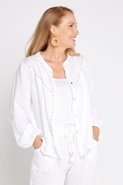 Arthur Linen Blouse - Rainbow Stitching