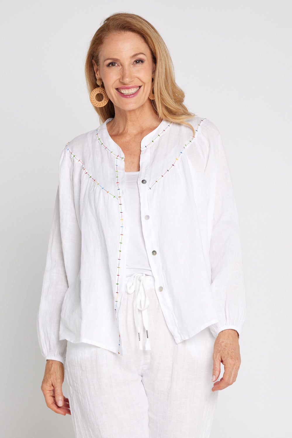 Arthur Linen Blouse - Rainbow Stitching