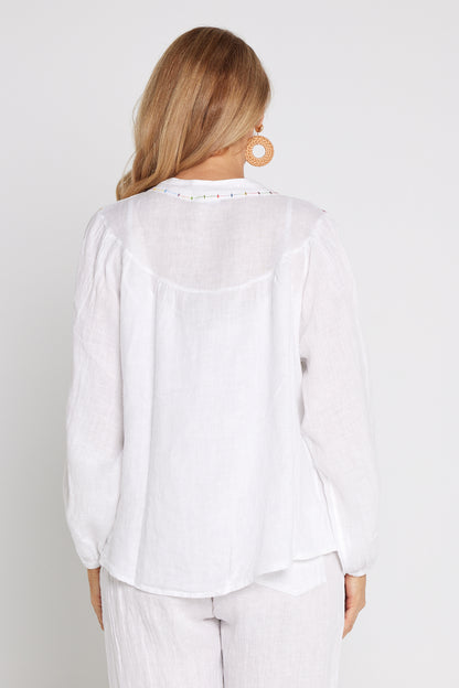 Arthur Linen Blouse - Rainbow Stitching