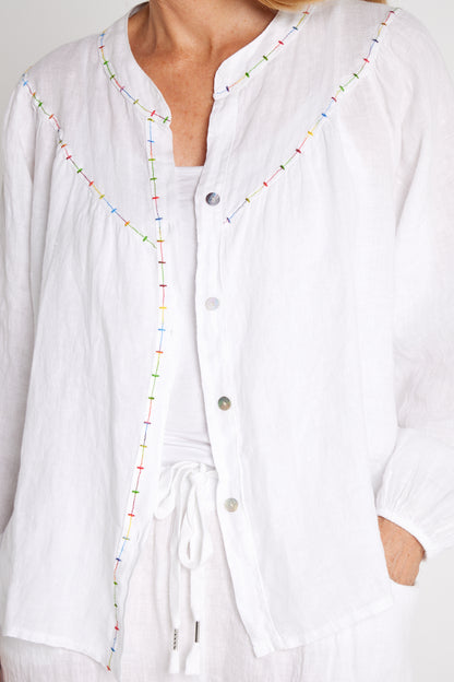 Arthur Linen Blouse - Rainbow Stitching