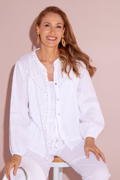 Arthur Linen Blouse - Rainbow Stitching