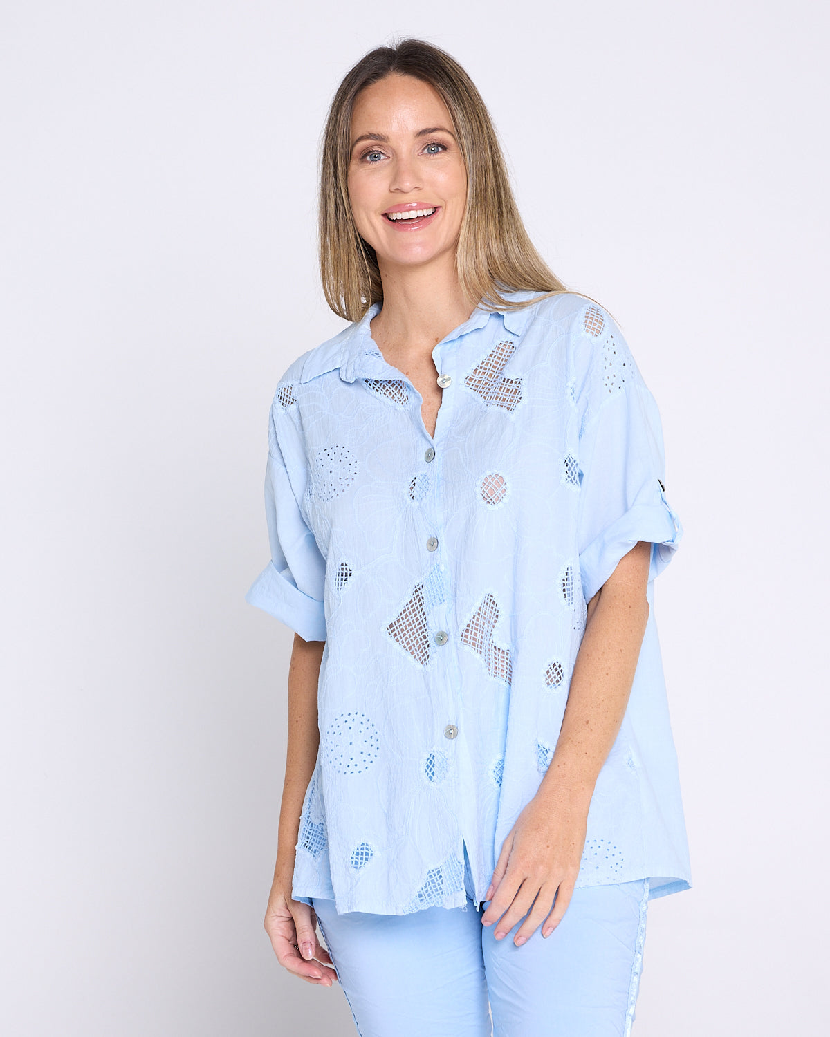 Laslo Embroidered Cotton Shirt – Sky Blue